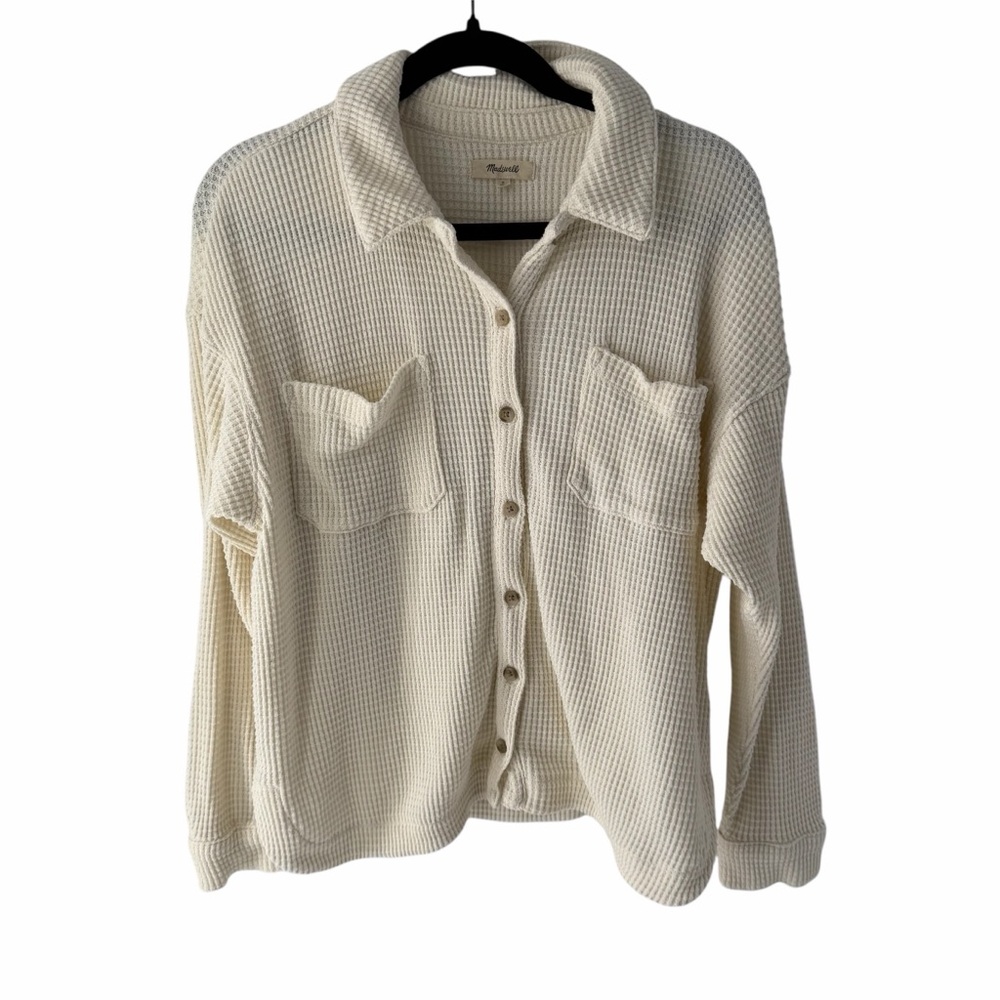 Madewell Women’s Ivory Waffle Knit Button-Up Shirt‎